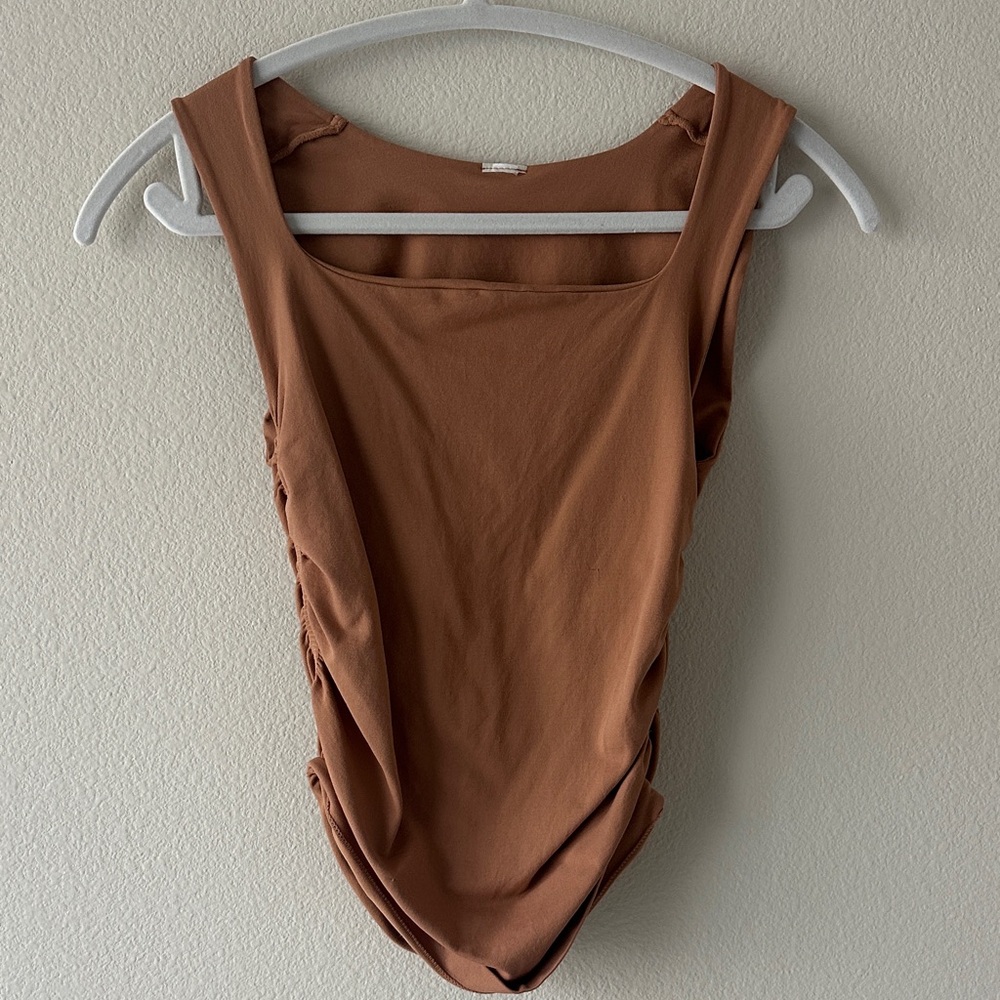 Ruched Tan Sleeveless Top